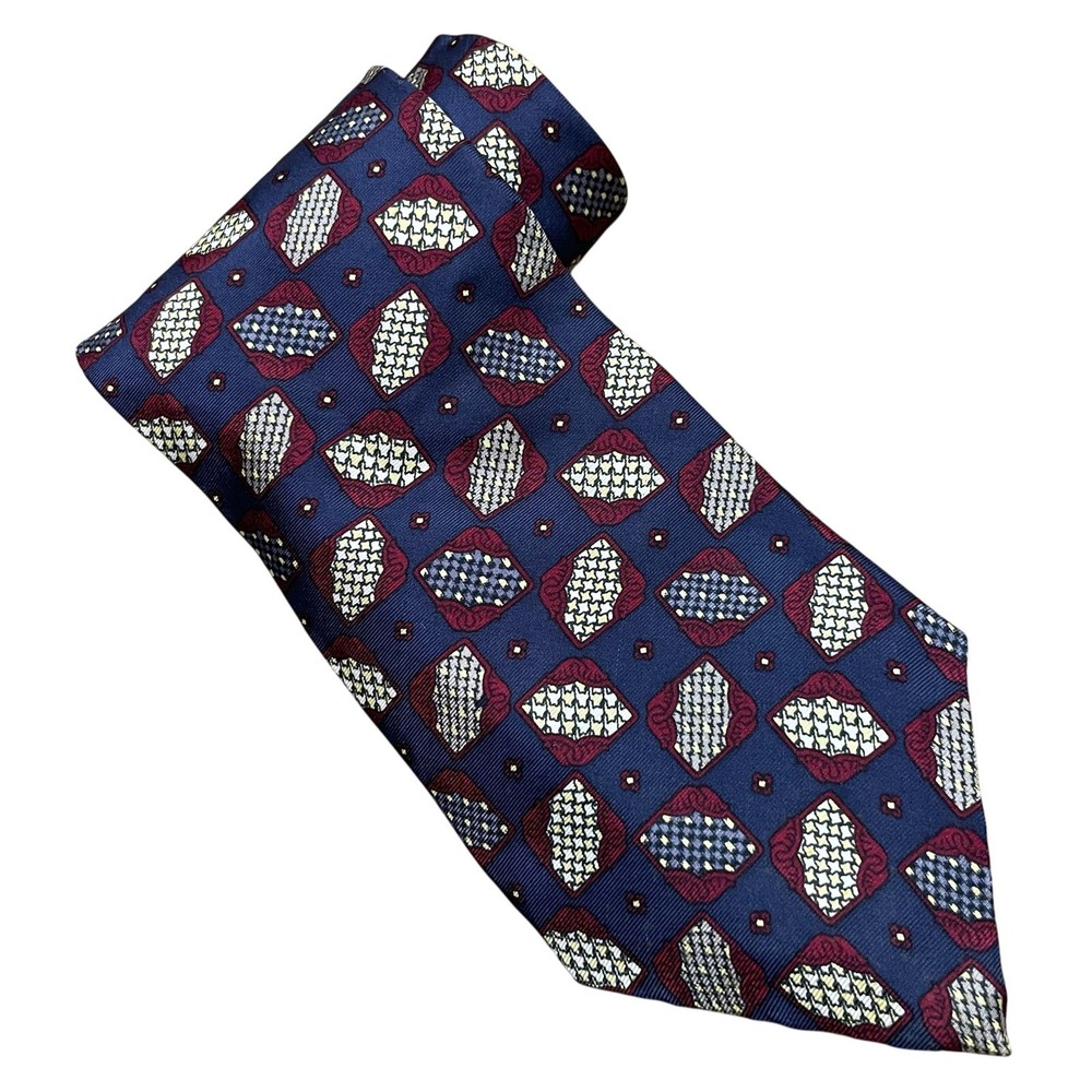 Oscar de la Renta Couture Men's Vintage Designer Necktie - Geometric Blue & Red